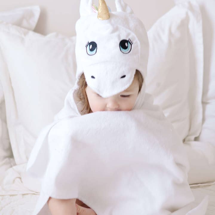 Kloud Bambu | Bamboo Towels & Blankets – Toalha com capuz - Crianças e bebés por atacado – Toalha com capuz de bebê de bambu - unicórnio branco4