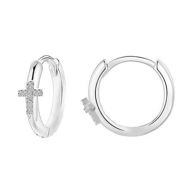 HOOP EARRINGS WITH RHINESTONE CROSS - YC2440B649 for wholesale by AMORINO SRL