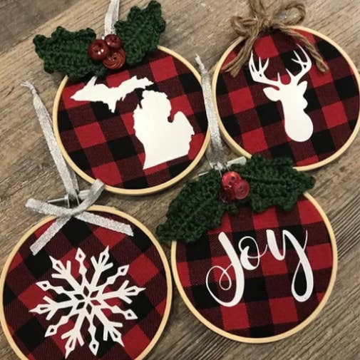 Mini Hoop Ornaments Christmas buffalo plaid holiday decor  for wholesale by Rosemary's Baby MEK