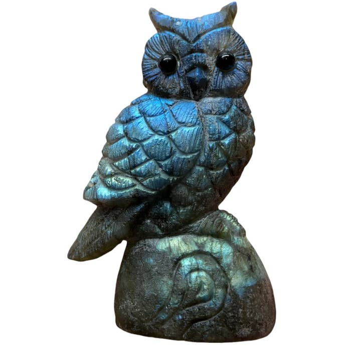 Labradorite Owl Figurine AA+ 8x3 cm (unique model nº22) for wholesale by Foliesbijoux
