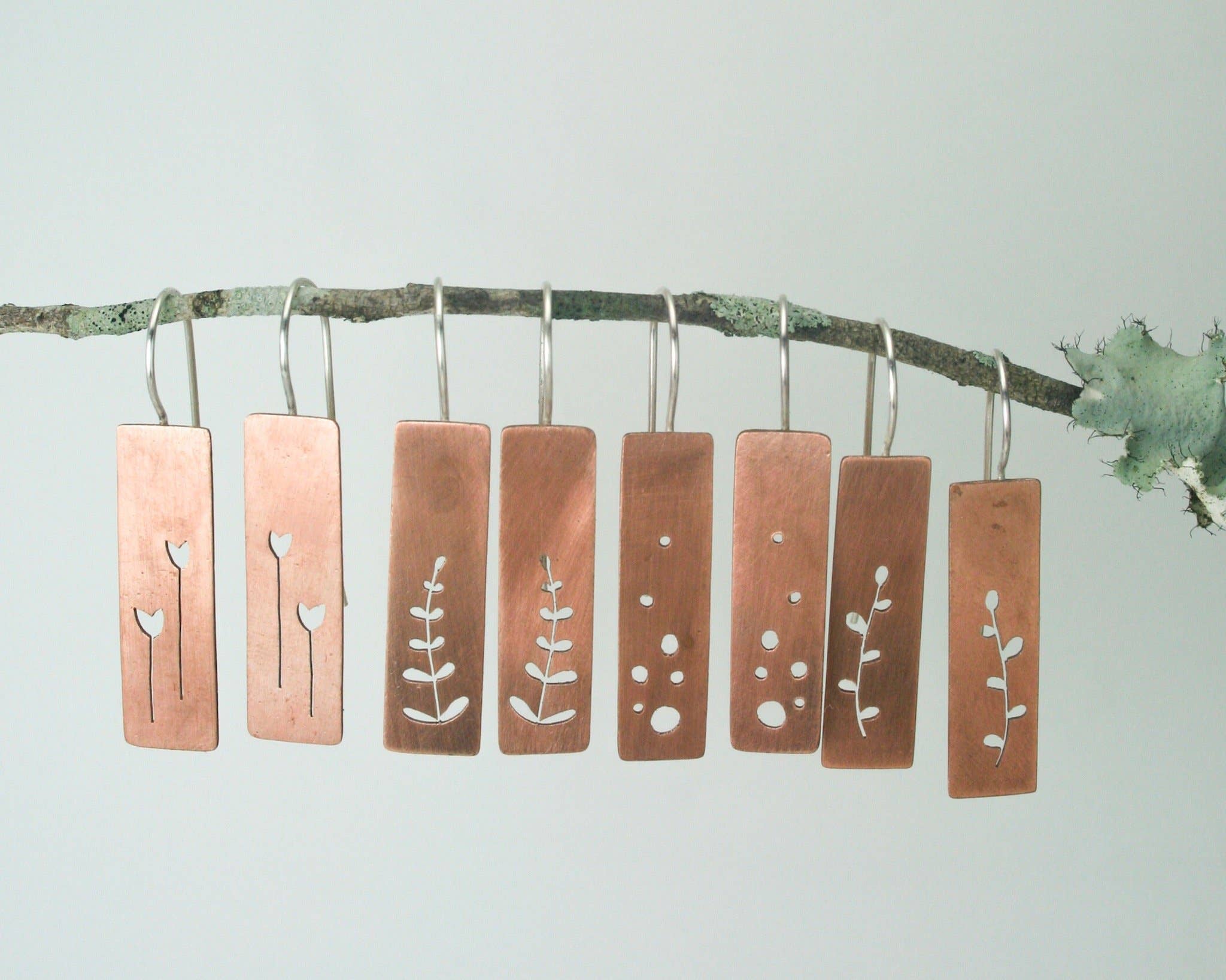 Rising Jewelry - Vente Boucles d'oreilles pendantes - Boucles d'oreilles botaniques, Fougère Thym Ginkgo Pousse Fleur Branche