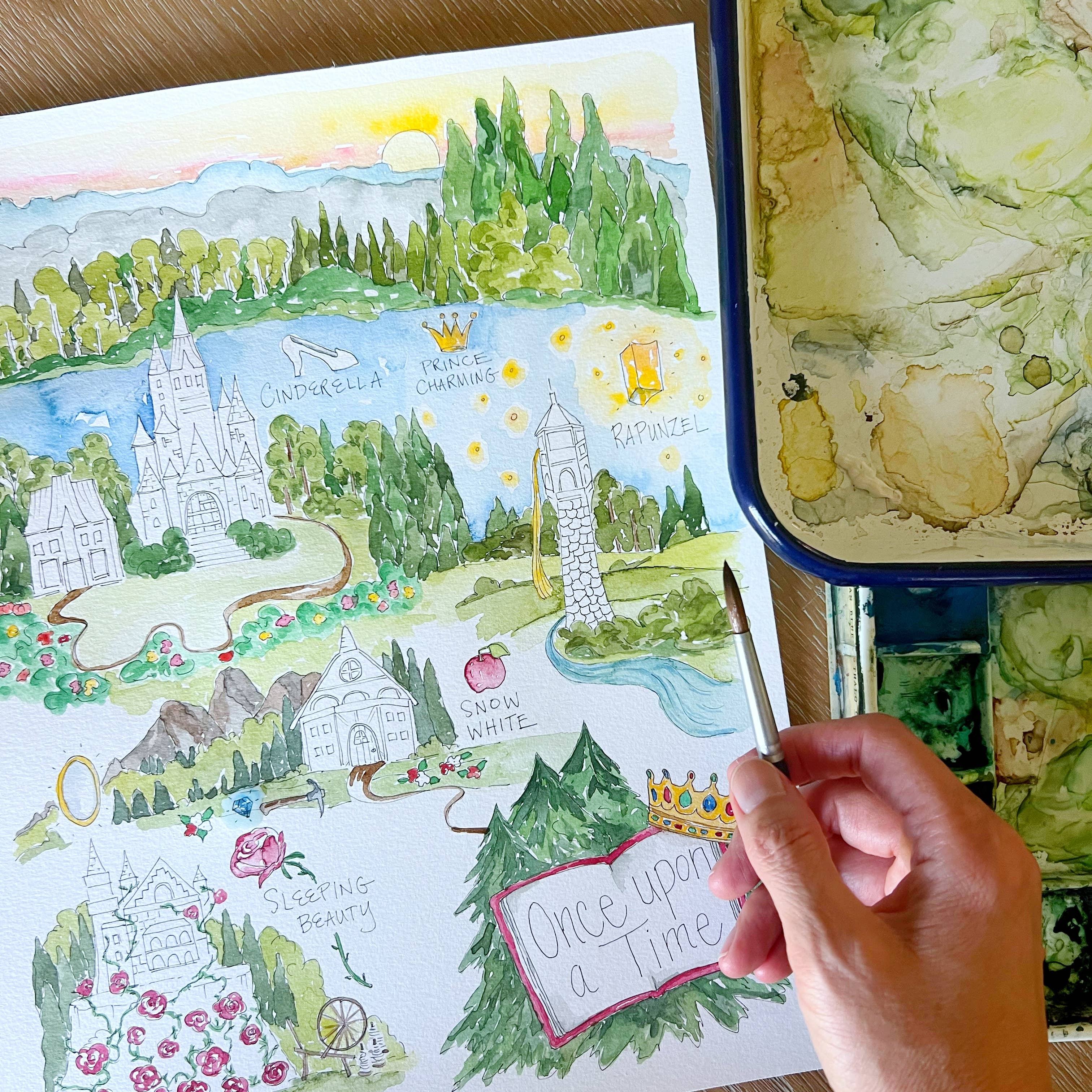 Elizabeth Wade Studio - Wholesale Art Print - Once Upon a Time Watercolor Story Map Print4