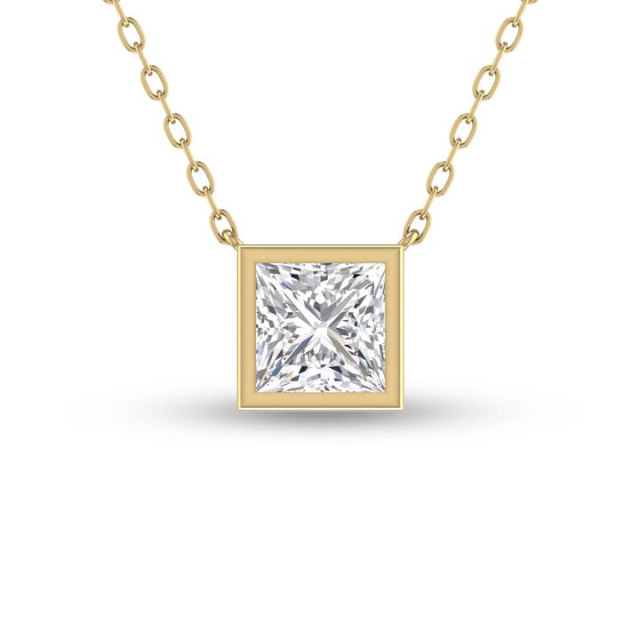 3/4 Ct Princess Cut Bezel LG Diamond Pendant 14K YellowGold for wholesale by Szul USA LLC