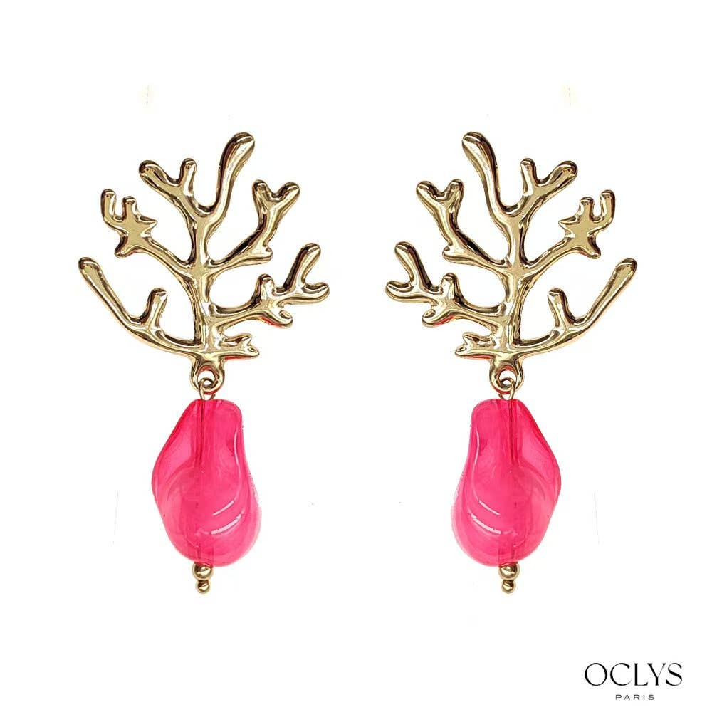 Oclys - Wholesale Dangle Earrings - Kana gold stainless steel resin coral earrings1