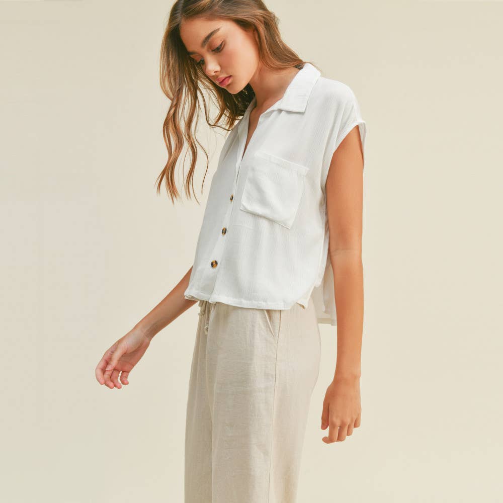 Paperdoll – wholesale Buttoned-down shirt – Women's – LINEN BLEND SHORT SLEEVE BUTTON DOWN CROP CAMP SHIRT6