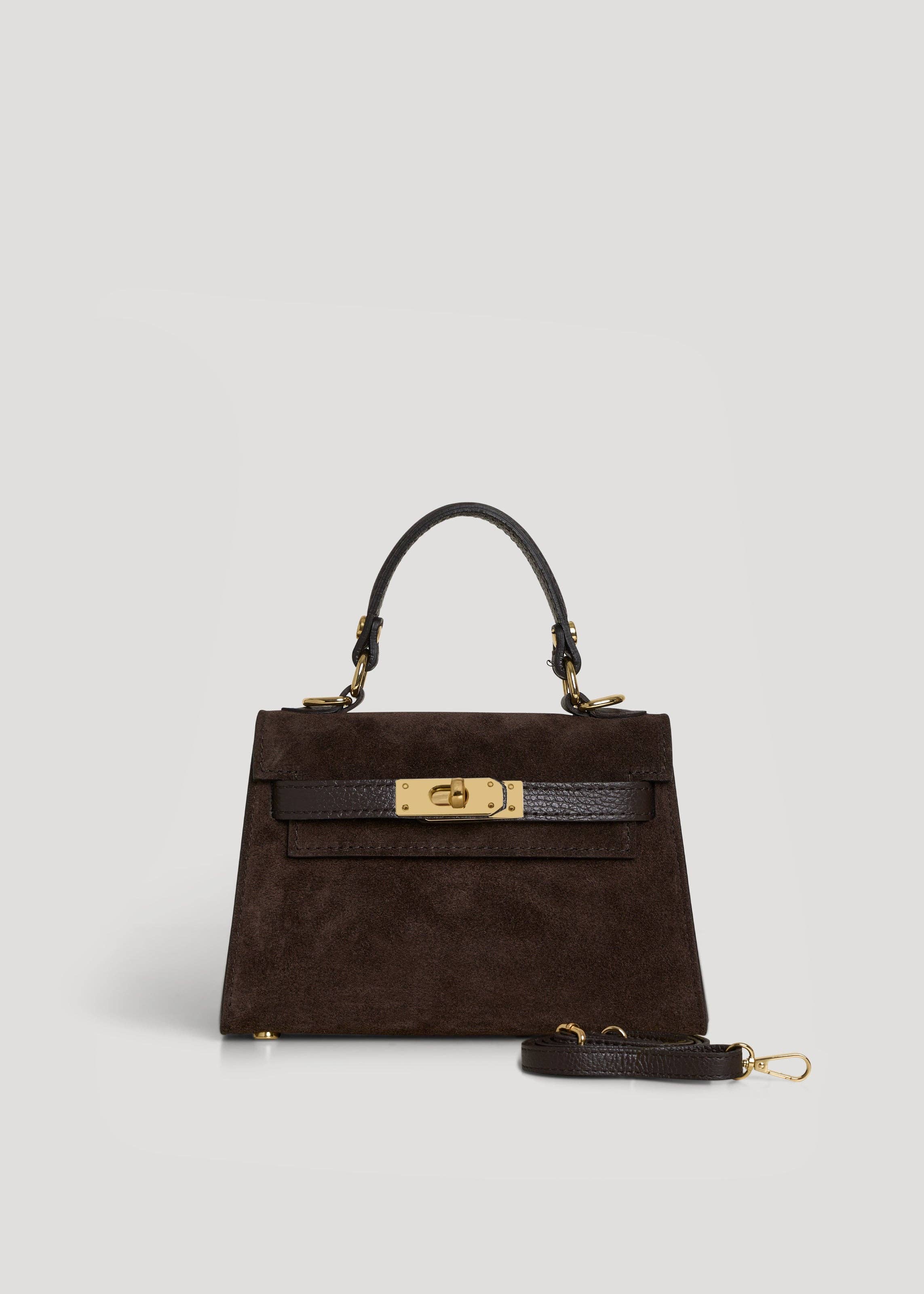 Voemièn - Wholesale Top Handle Bag - Women's - Victoria Bag in Dark Brown Suede and Dollar Leather4