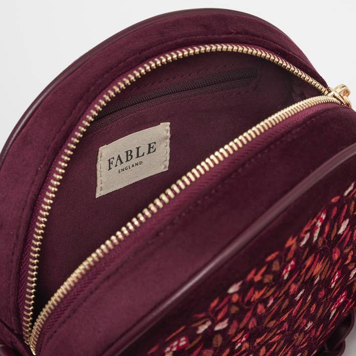 Fable England – Großhandel Umhängetasche - Damen – Magische Pilz bestickte runde Samttasche – US, UK & EU5