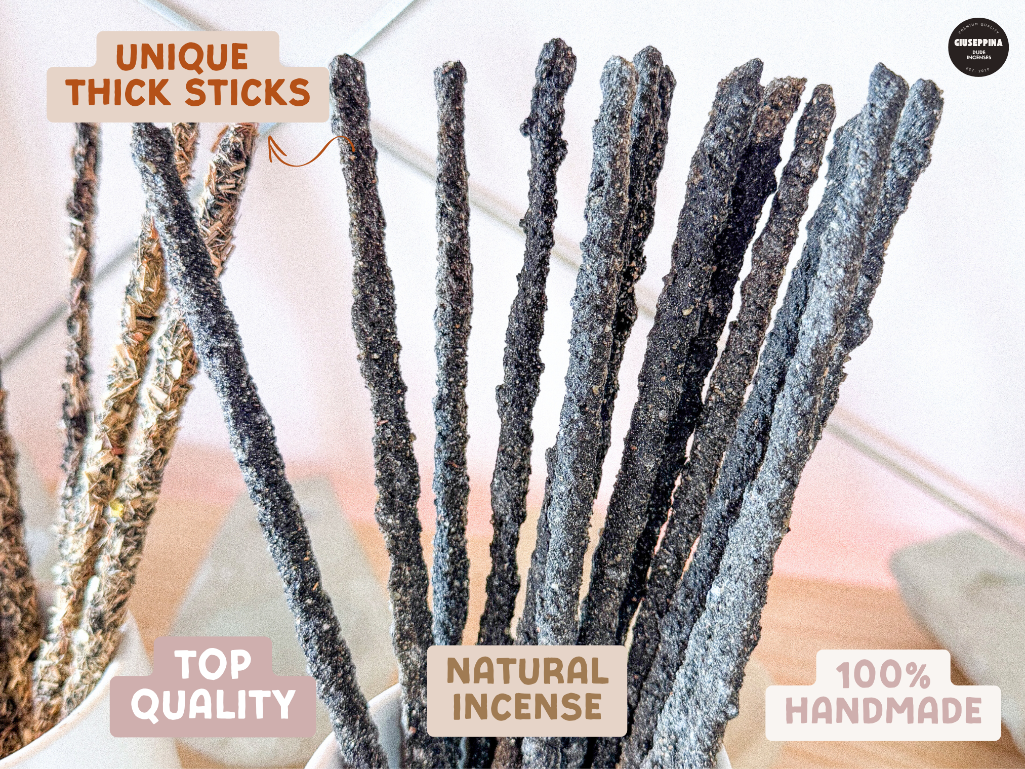 Giuseppina Shop - Vente Encens - Lot de 20 encens lavande – bâtons épais naturels faits main1