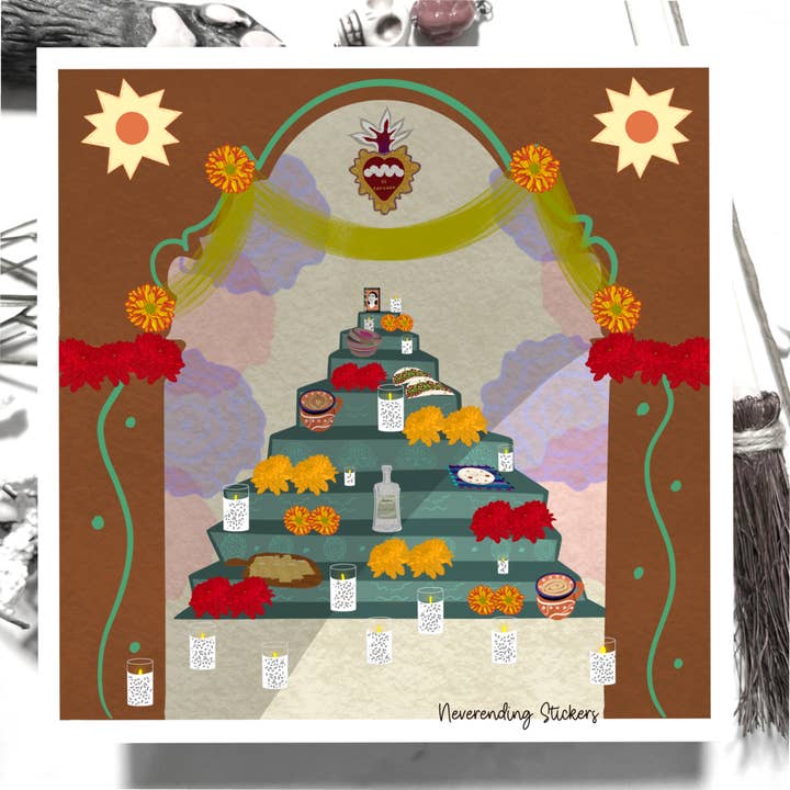Neverending Stickers - Day Of The Dead Ofrenda - Dia De Los Muertos 3.25x3.25in - Vinyl Sticker Or Magnet for wholesale by Neverending Stickers