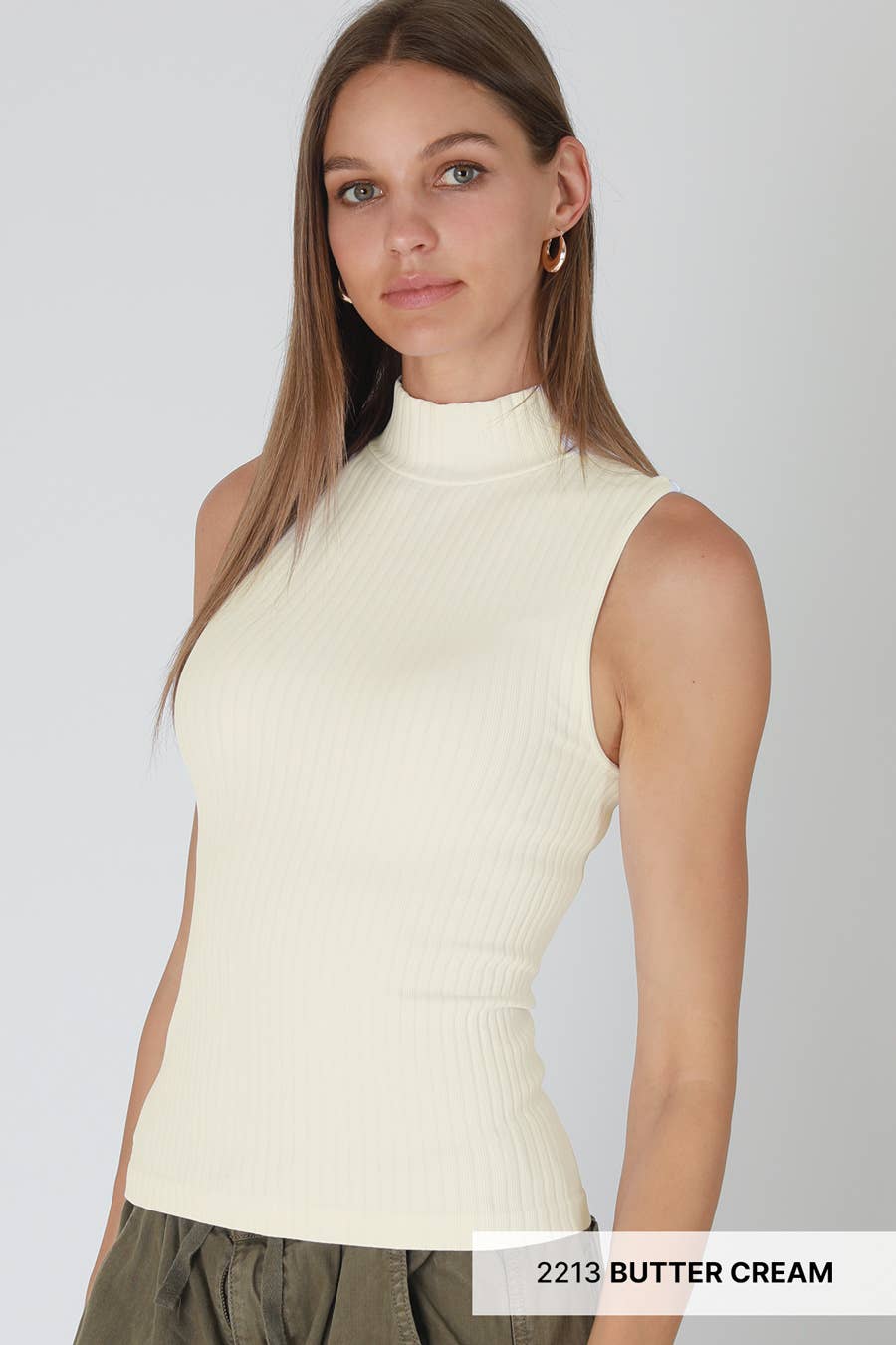 NIKIBIKI - Wholesale Knit Top - Women's - NS8427 - Wide Ribbed Mock Neck Sleeveless Top9