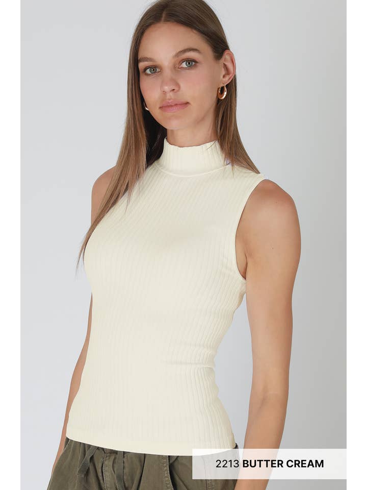 NIKIBIKI - Wholesale Knit Top - Women's - NS8427 - Wide Ribbed Mock Neck Sleeveless Top9