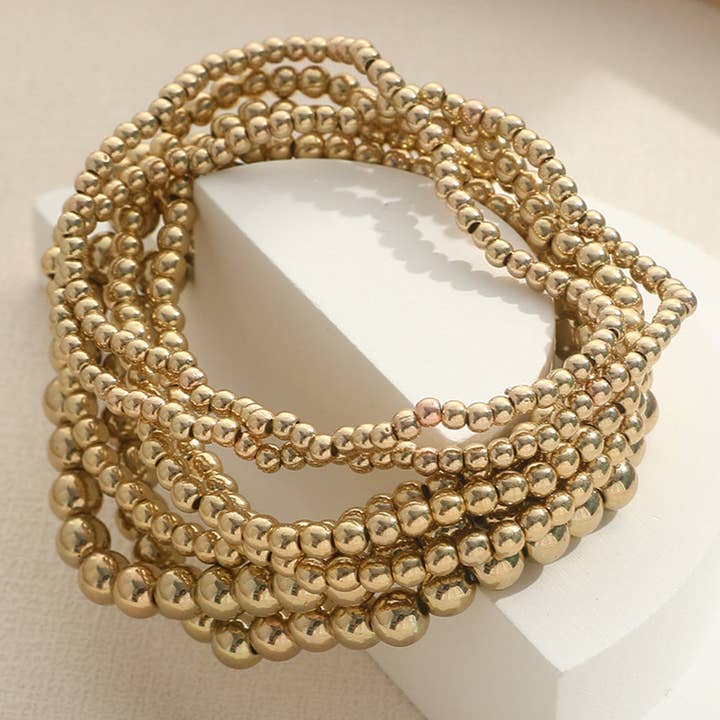 Gold 7pcs/Set Minimalist Beaded Luxury Bracelet Set for wholesale on Faire4