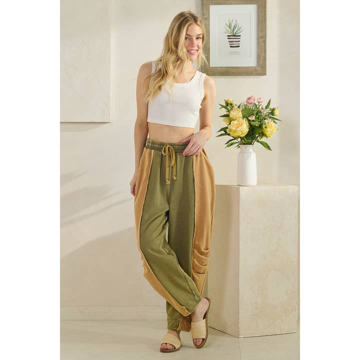 VASKET SPLICING KONTRAST LØSE CASUAL TERRY BUKSER for engroshandel hos Oli&Hali