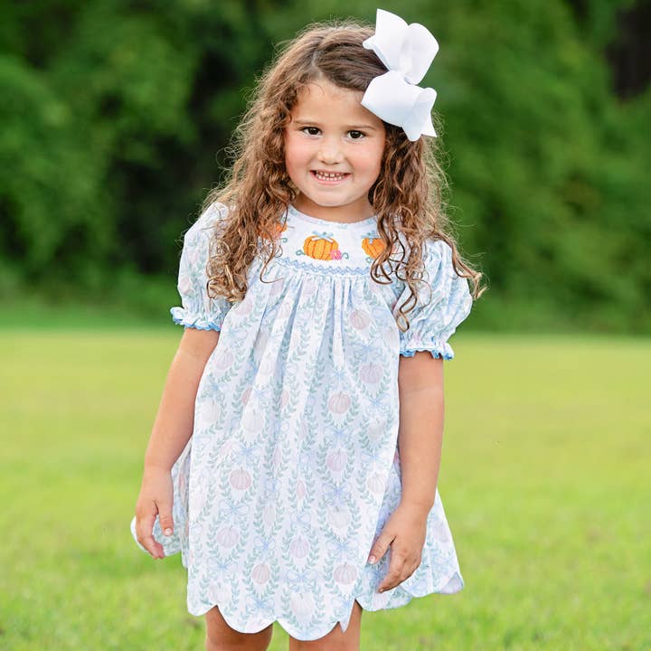 Seven Lantern Lane - Wholesale Dress - Kids - Girls Smocked Pumpkin Dress