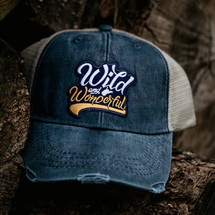 Distressed Wild & Wonderful Patch Trucker Hat for wholesale by Loving WV