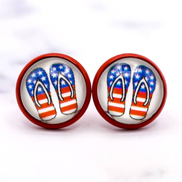 Patriotic Flip Flops Photo Stud Earrings for wholesale by Daydreamer Designs