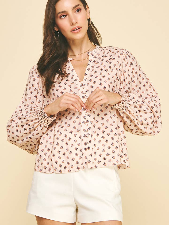 FLORAL BUTTON DOWN BLOUSE TOP - 6437T for wholesale by PINCH