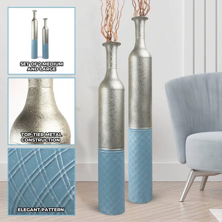 Accent Collection - Wholesale Vase - Large Metal Floor Vases Tall Vase Set of 2 42" and 36"