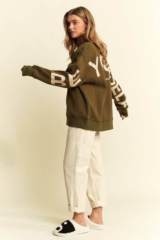 JADE BY JANE - Wholesale Graphic Sweatshirt - Women's - Be Yourself Love Yourself Printed Oversized Sweatshirt14