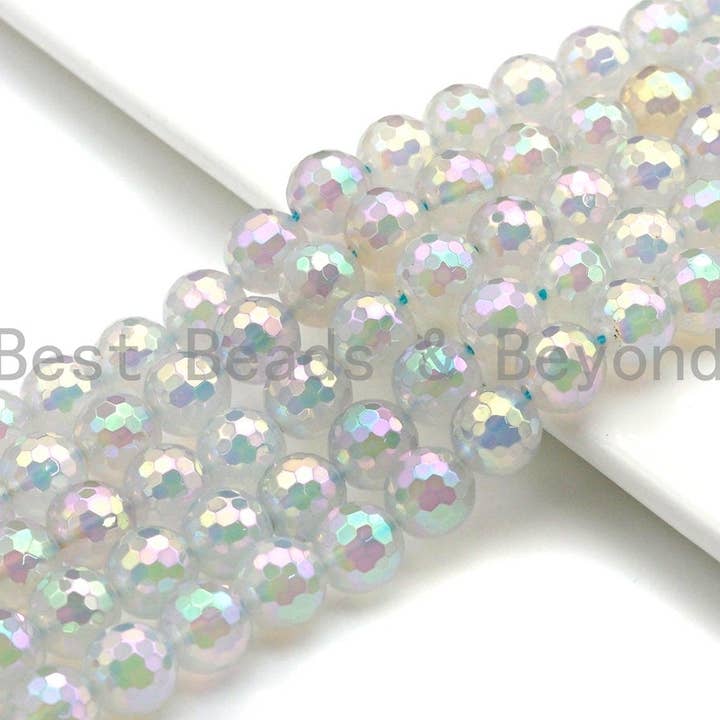 Cuentas de Ágata Blanca Arcoíris Chapadas Místicas, UA59c para venta al por mayor de BestBeads&Beyond