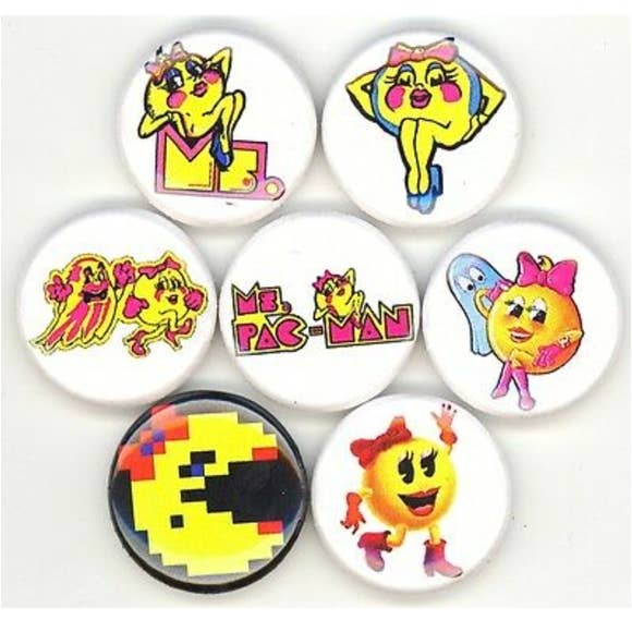Ms Pacman de los 80 x 7 pines de 1 pulgada (25 mm) para videojuegos arcade de los 80 para venta al por mayor de Pinbax Express