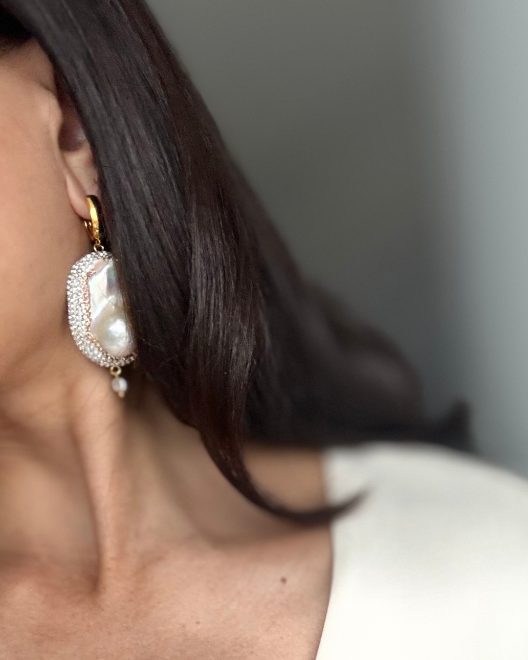 WILYMI Jewelry Co - Wholesale Dangle Earrings - Encapsulate Crystal Mismatched Pearl Earrings | Gold Filled4