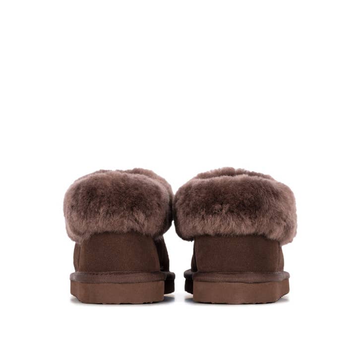 ANN CHOCOLATE SHEEPSKIN SLIPPER BOOTIE for wholesale on Faire
