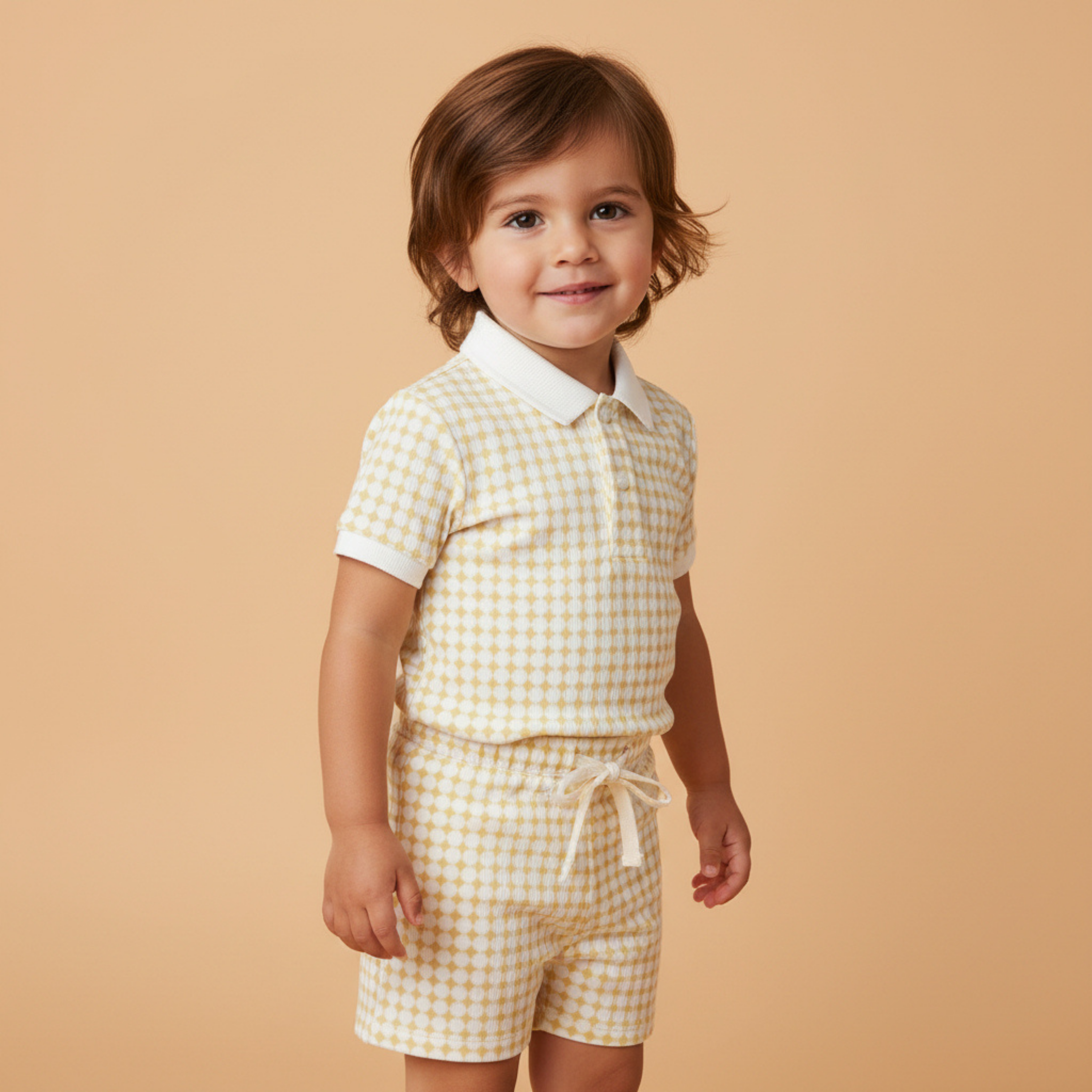 Makemake Organics - Wholesale Top & Short Set - Kids - Organic Collar Tee & Shorts Set - Dotty Gingham2