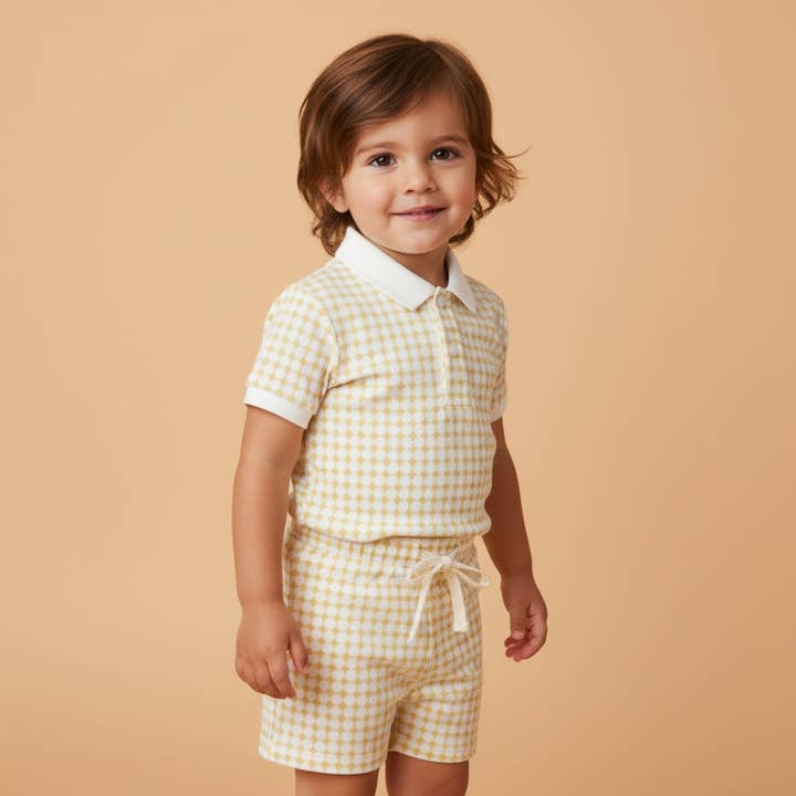 Makemake Organics - Wholesale Top & Short Set - Kids - Organic Collar Tee & Shorts Set - Dotty Gingham2