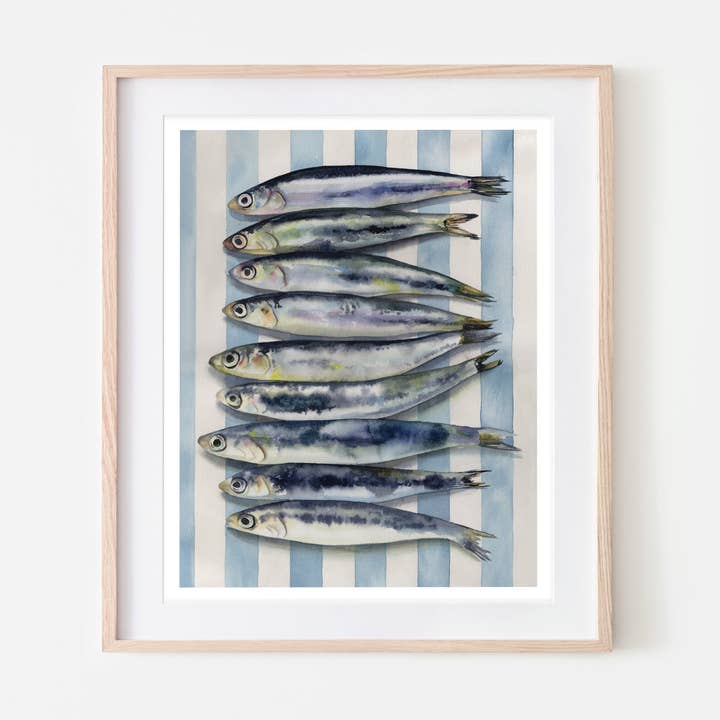 Sardines and Stripes Art Print for wholesale by Broken Paddle Studio