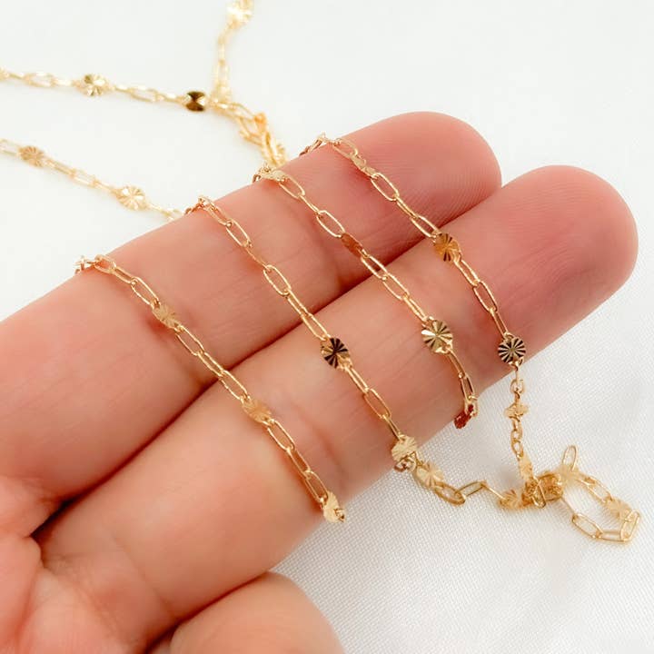 Jewels & Chains - Wholesale Link & Chain Necklace - V227GF. 14k Gold Filled Paperclip & Diamond Cut Marina Link