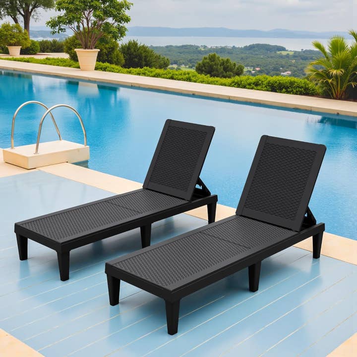 Black Adjustable Outdoor Chaise Lounge Chairs Set for Relaxation for wholesale on Faire