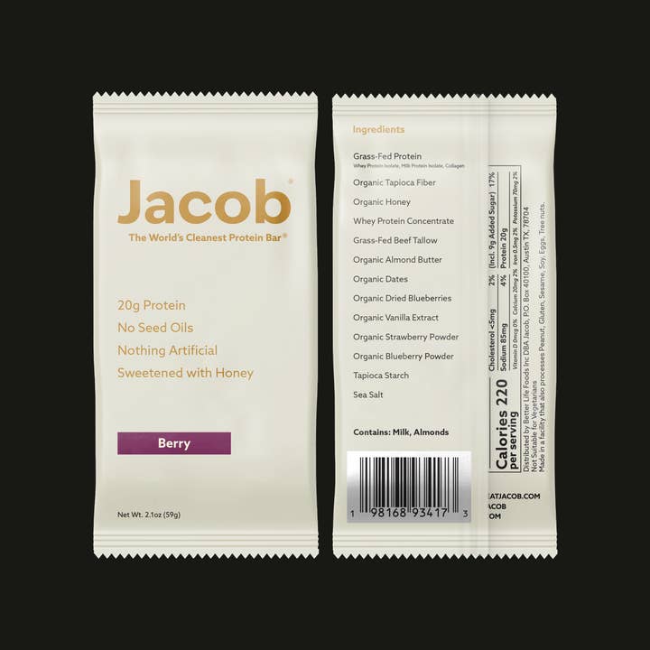 Jacob - Wholesale Snack Bar - Jacob Protein Bar - Grass-Fed Organic Snack Bar (108ct)5