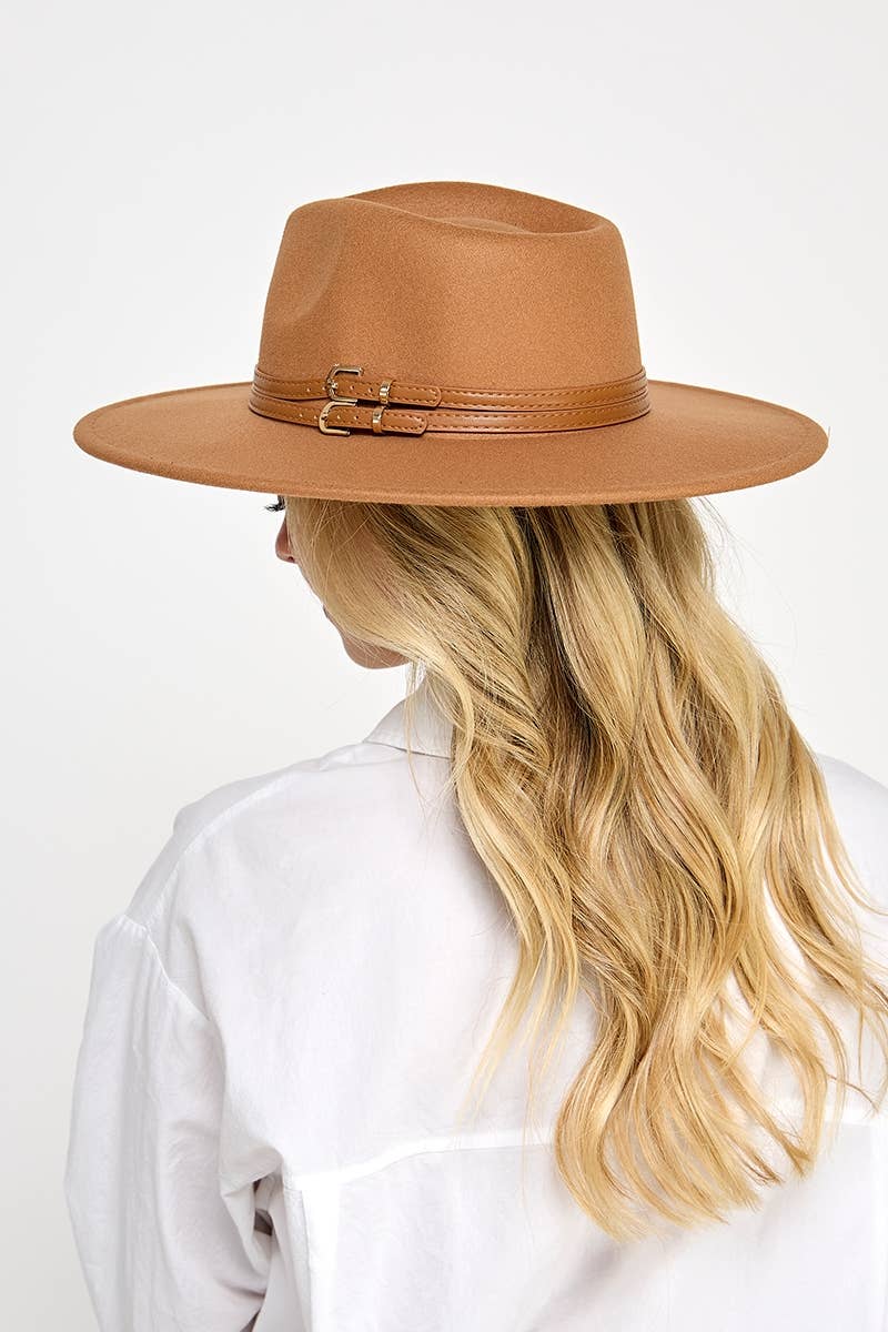 Collections by Fame Accessories - Wholesale Fedora - Women's - Double Belt Strap Fedora Hat