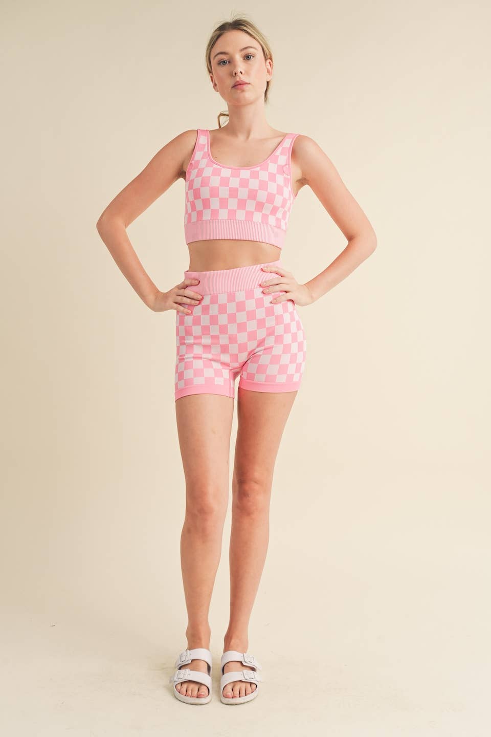 KIMBERLY C - Wholesale Activewear Set - Women's - Checkmate Cropped Two Piece Set86