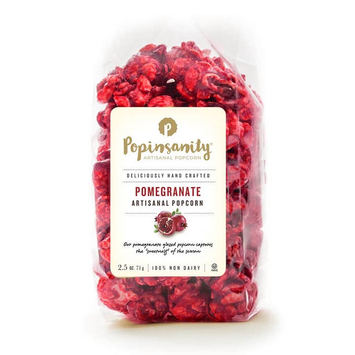 Pomegranate Flavored Gourmet Vegan Popcorn - Small Snack Bag for wholesale by Popinsanity Popcorn & Confections