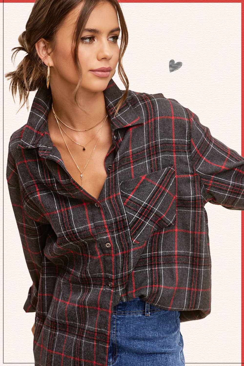 La Miel - Wholesale Button Down Shirt - Women's - SRT1312-Loose Fit Button Down Soft Fabric Plaid Shirts15