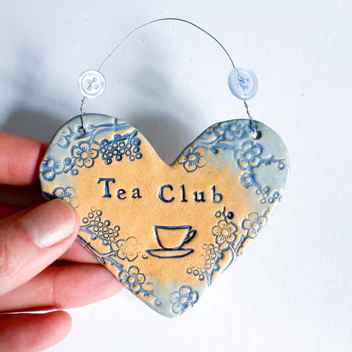 Tea Club Ceramic Hanging Heart Made in Wales for wholesale by Love & Lovelier