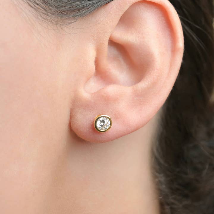 Blueyejewelry - Wholesale Stud/Post Earrings - Silver Bezel Studs - Small Diamond Studs - Round CZ Studs5