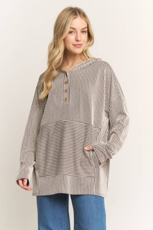 HEIMISH - Vendita all'ingrosso Tunica - Donna - ET7991-10  FELPA CON CAPPUCCIO A RIGHE URBAN RIB A MANICHE LUNGHE8