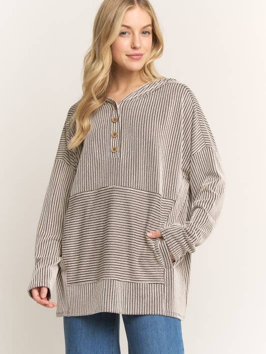 HEIMISH - Vendita all'ingrosso Tunica - Donna - ET7991-10 FELPA CON CAPPUCCIO A RIGHE URBAN RIB A MANICHE LUNGHE8