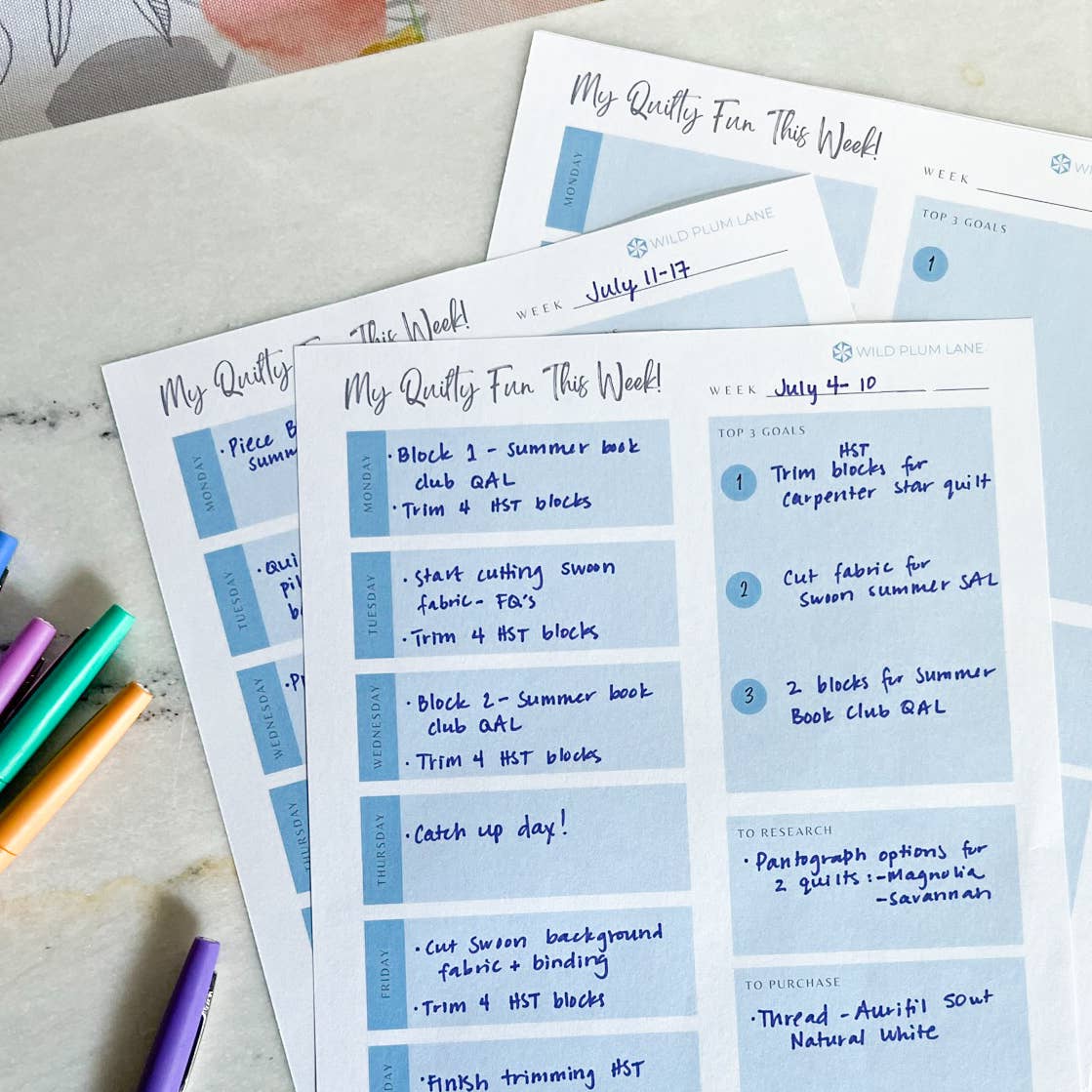 Wild Plum Lane - Wholesale Planner - Quilter's Weekly Planner Pad6