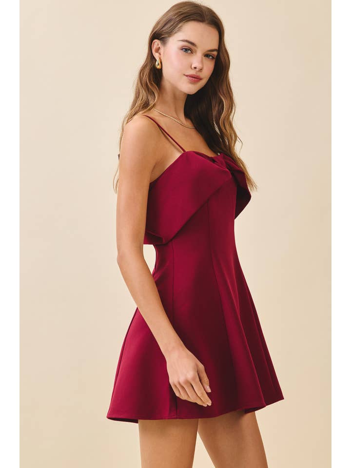 Burgundy CD06248-Oversized Front Bow Detail Fit And Flare Dress for wholesale on Faire2