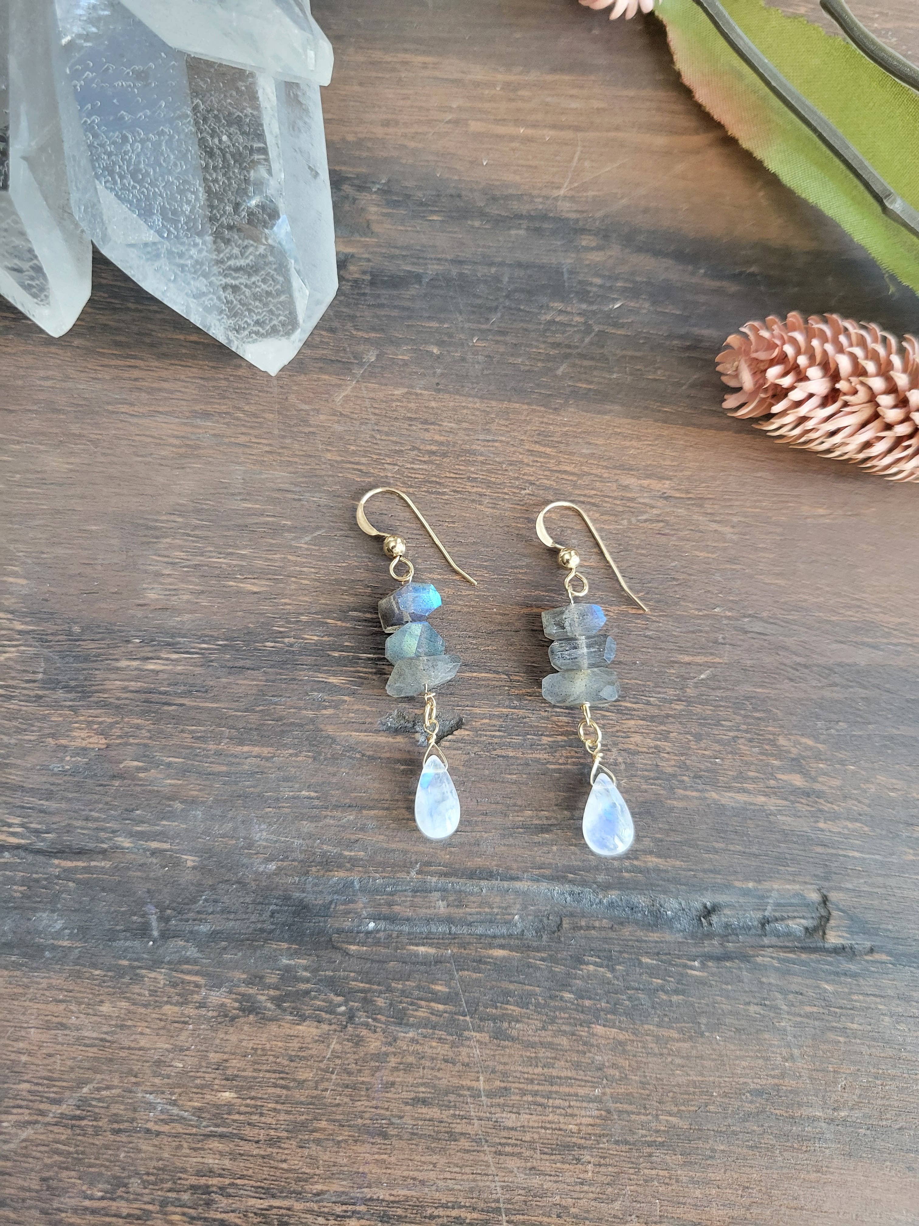 Leo Eleven Jewelry - Wholesale Dangle Earrings - Labradorite and Moonstone Dangle Earrings 0