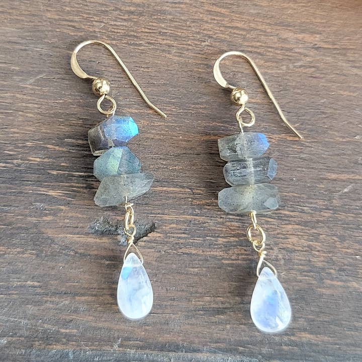 Leo Eleven Jewelry - Wholesale Dangle Earrings - Labradorite and Moonstone Dangle Earrings 0
