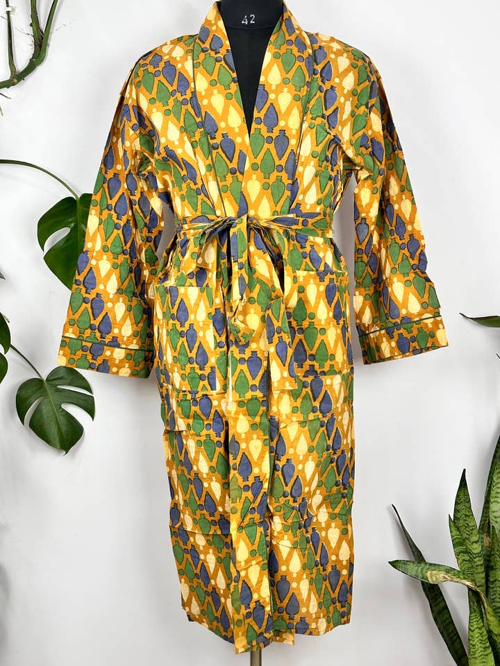 Kimono Funky en coton pour homme | Jaune moutarde pastel pour la vente par The Eastern Loom