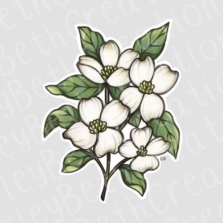 Dog Wood Flower Sticker | Botanical Sticker | Waterproof Sticker for wholesale by CarleyBethCreations