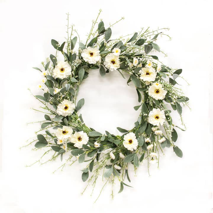 Cream Blossoms & Lace Wreath - 18 In for wholesale by Saybrook Lane