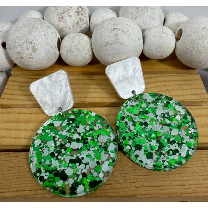 Green and White Tiered Holiday Earrings for wholesale by Truly Olive