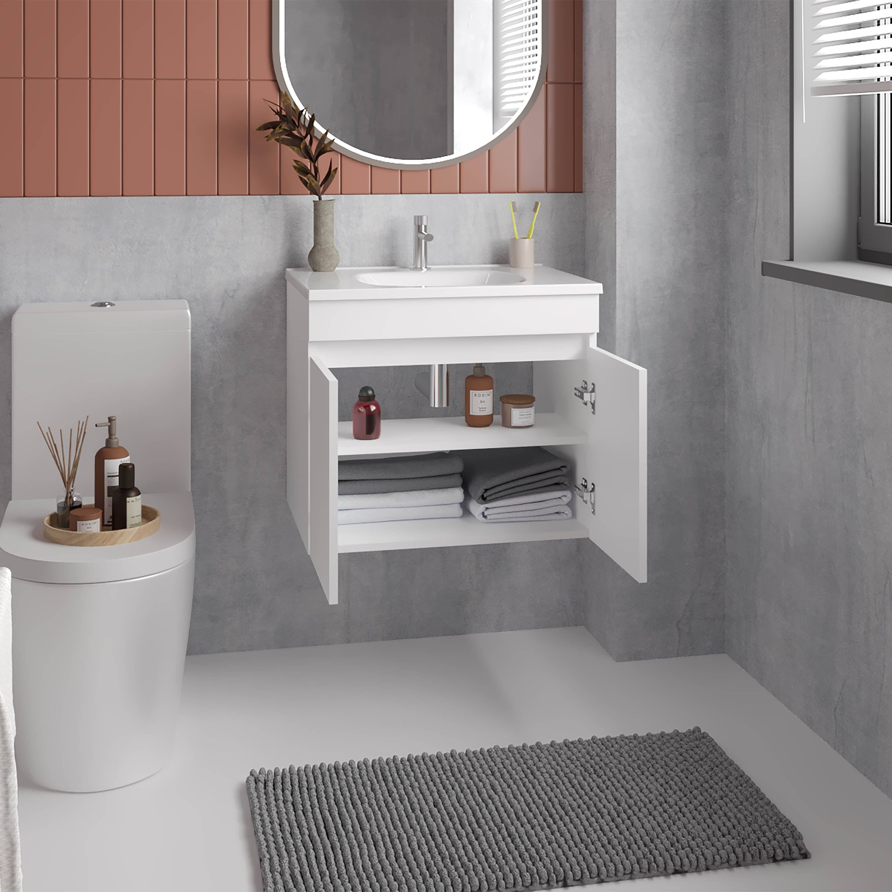 TUHOME FURNITURE - Wholesale Cabinet - Chaux Floating, Wide Double Door Vanity, With Resin Sink And Two Shelves, Bathroom Storage9